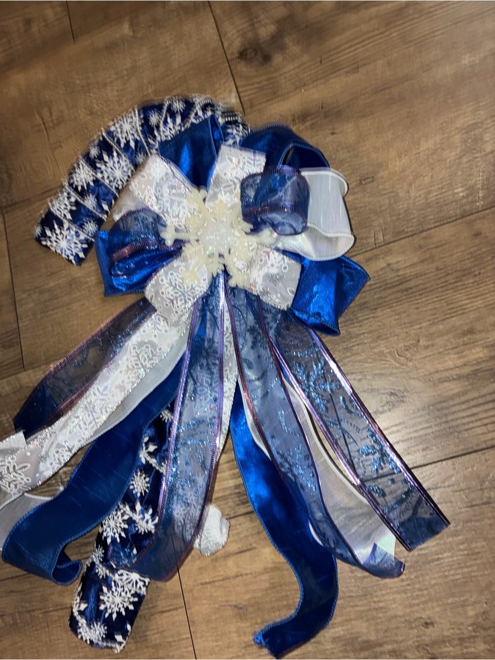 Christmas candy cane with Blue and White Festive Ribbon Bow with Snowflake